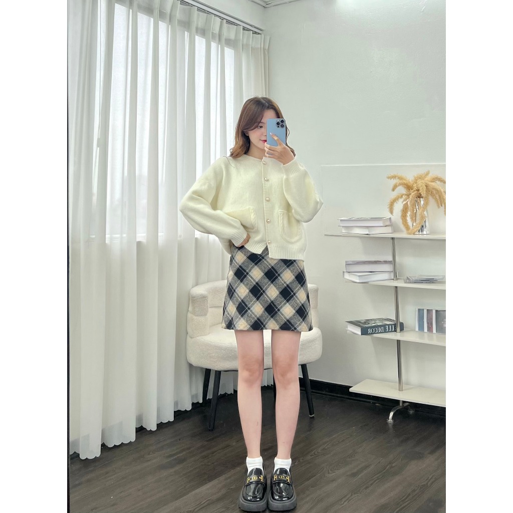 Chân váy dạ kẻ caro form dáng ngắn chất dạ dày mịn Maia Chanvaydangan49 P0K39