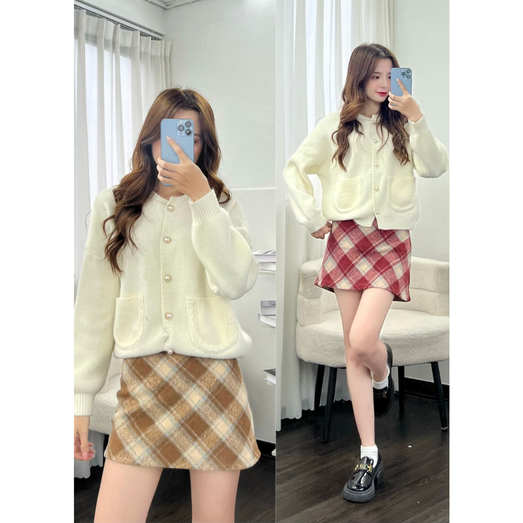 Chân váy dạ kẻ caro form dáng ngắn chất dạ dày mịn Maia Chanvaydangan49 P0K39