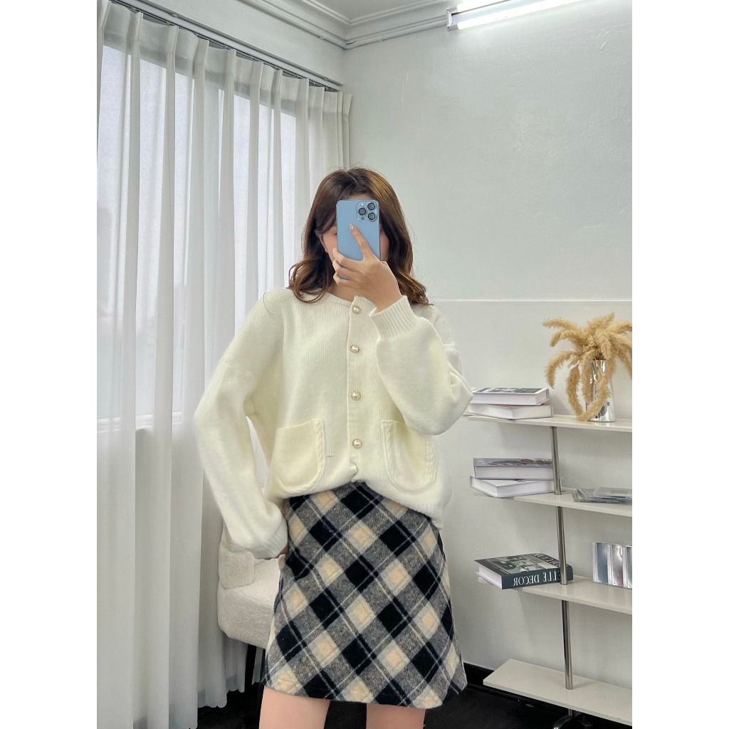 Chân váy dạ kẻ caro form dáng ngắn chất dạ dày mịn Maia Chanvaydangan49 P0K39