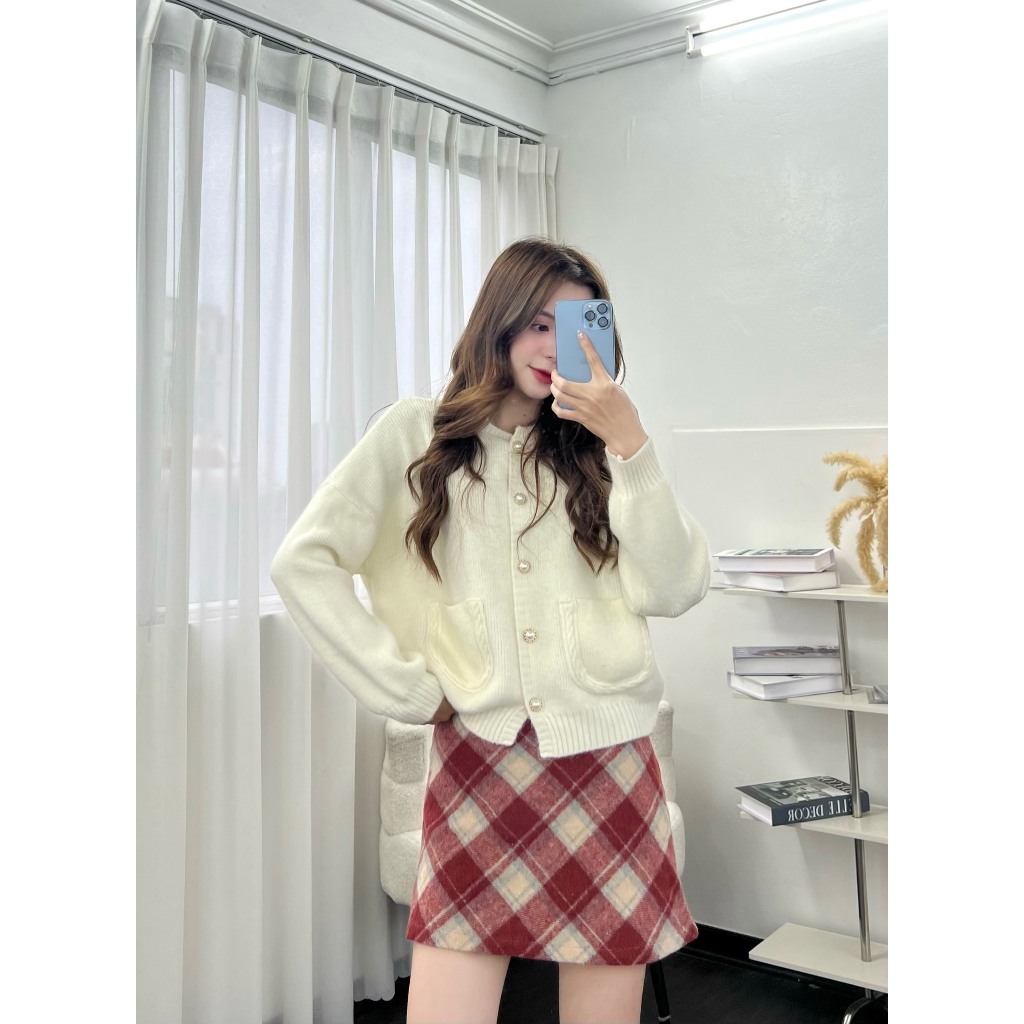 Chân váy dạ kẻ caro form dáng ngắn chất dạ dày mịn Maia Chanvaydangan49 P0K39