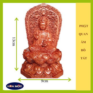 Tượng Phật Quan Âm để xe ô tô bằng gỗ {2 mặt}{Hoa Mộc}, tượng cao 12cm {free ship} tượng quà tặng, trang trí