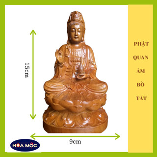 Tượng Phật Quan Âm để xe ô tô GỖ THƠM BÁCH XANH{Hoa Mộc}, 15 x 9 cm {free ship} tượng quà tặng, trang trí XE HƠI