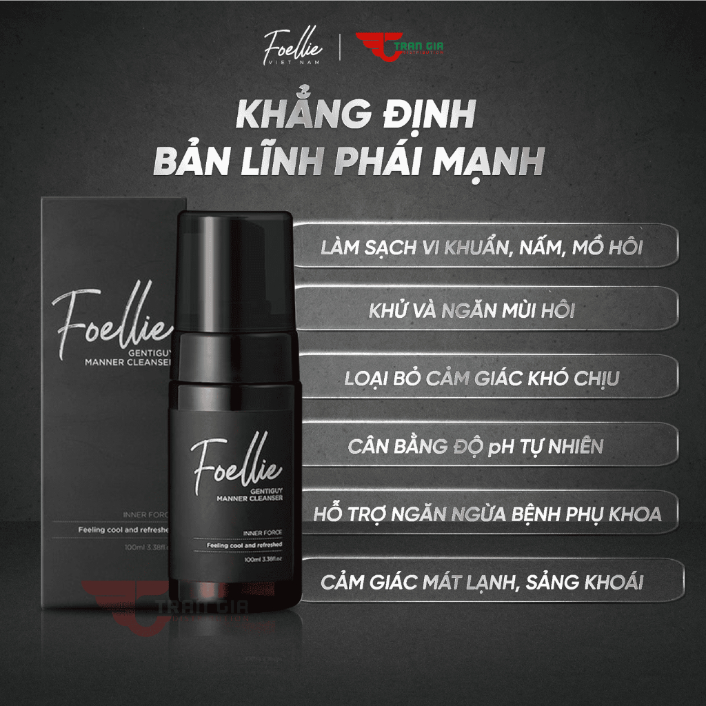 Dung dịch vệ sinh nam FOELLIE Cao Cấp Hàn Quốc, Bọt vệ sinh nam khử mùi, làm sạch mát lạnh độc đáo 100ml