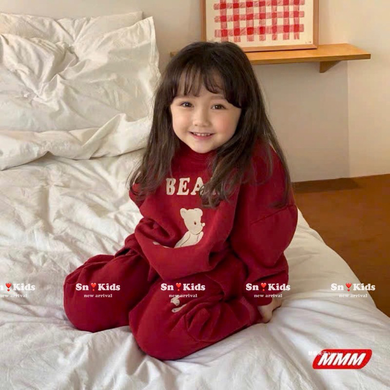 Bộ nỉ đỏ gấu bear cho bé