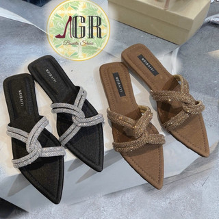 Dép mũi nhọn lụa 2 quai đá xoắn - Bonita  Shoes Ss