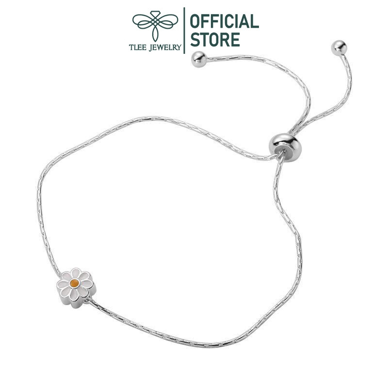 Lắc tay bạc nữ TLEE, Vòng tay mì rút charm hoa cúc xinh xắn TleeJewlery