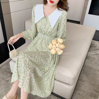 [Hàng Mới] Váy thu nữ tay dài dáng dài thanh lịch hoạ tiết hoa nhí xinh