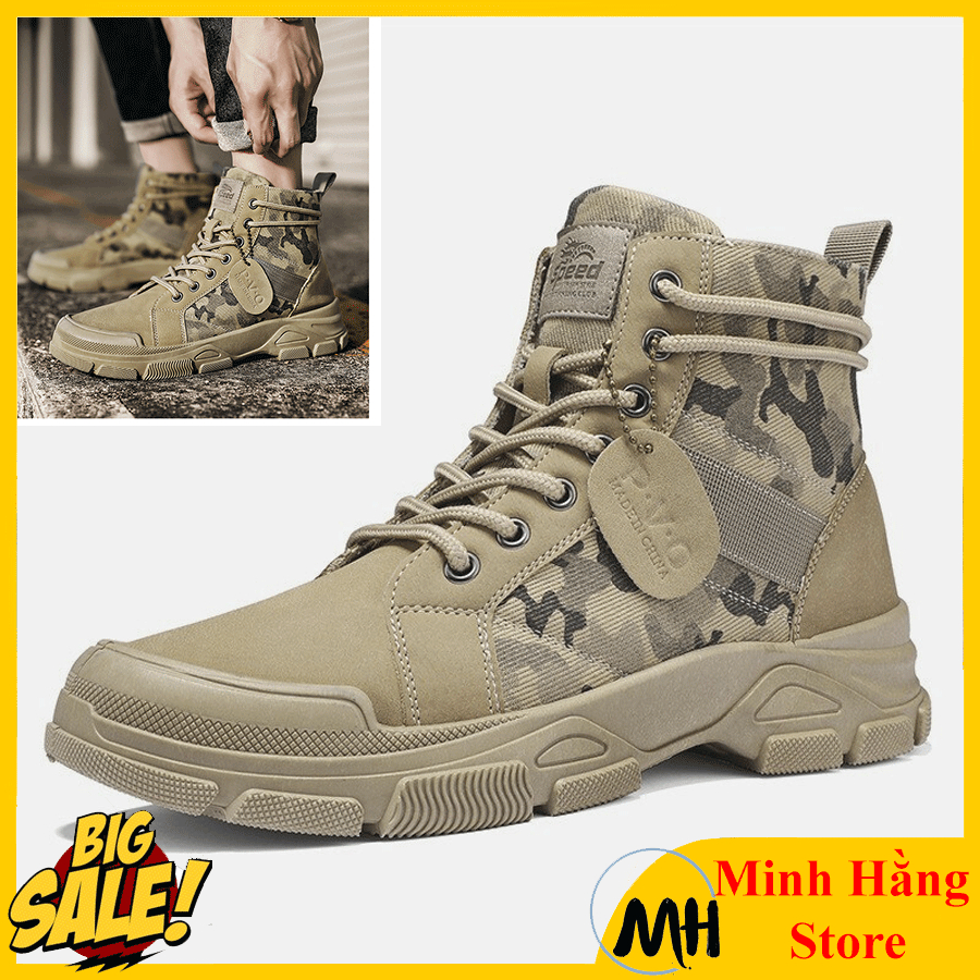 Giày boot Martin bốt nam rằn ri quân đội sa mạc cổ điển, giay nam cổ cao ngắn dáng mạnh mẽ xu hướng 2024