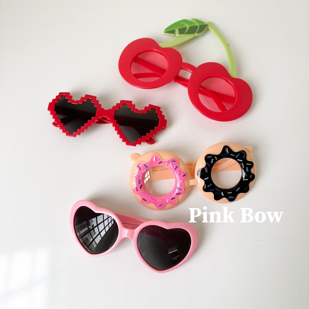 Mắt Kính Nhựa Độc Lạ Hình Trái Tim Kim Tuyến/Trái Cherry/Donut Đủ Màu Sắc Cute