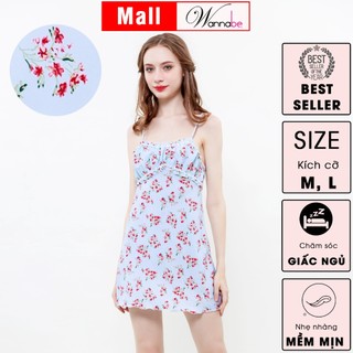 Váy ngủ lụa WANNABE DNS92 áo 2 dây nhúng phồng cúp ngực tạo độ đầy đặn cho bạn gái khi mặc ở nhà