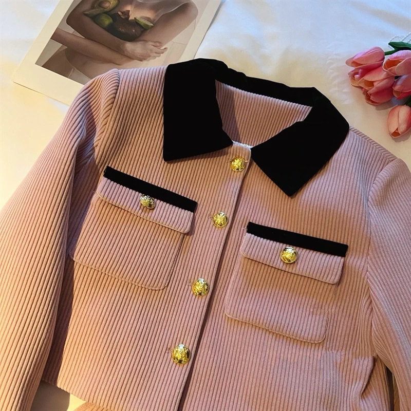 M970- Sét áo + chân váy chất nhung tăm hồng tây