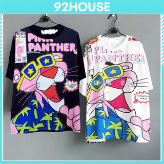 Áo ngắn tay phom rộng unisex báo hồng pink panther Áo phông tay lỡ Ulzzang