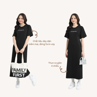 Đầm Thun Dáng Dài Màu Đen Love Grows Here