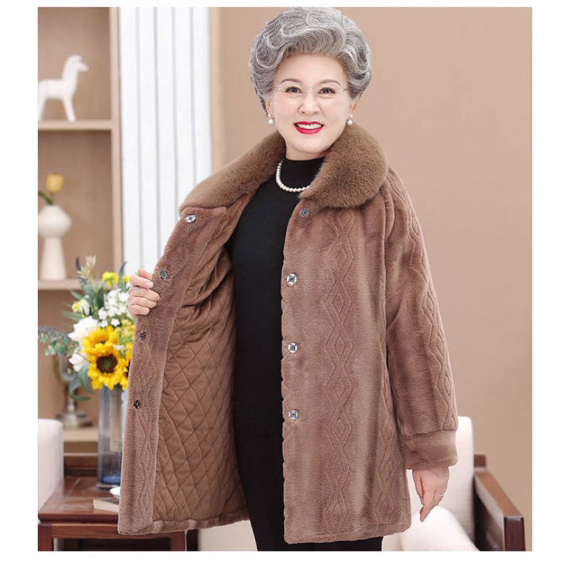 Áo khoác lông nữ trung niên dáng dài