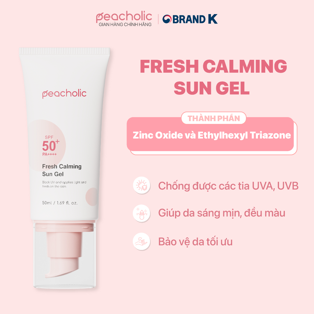 Kem chống nắng nâng tone kiềm dầu PEACHOLIC FRESH CALMING SUN GEL SPF 50+ PA++++ ( mẫu mới)