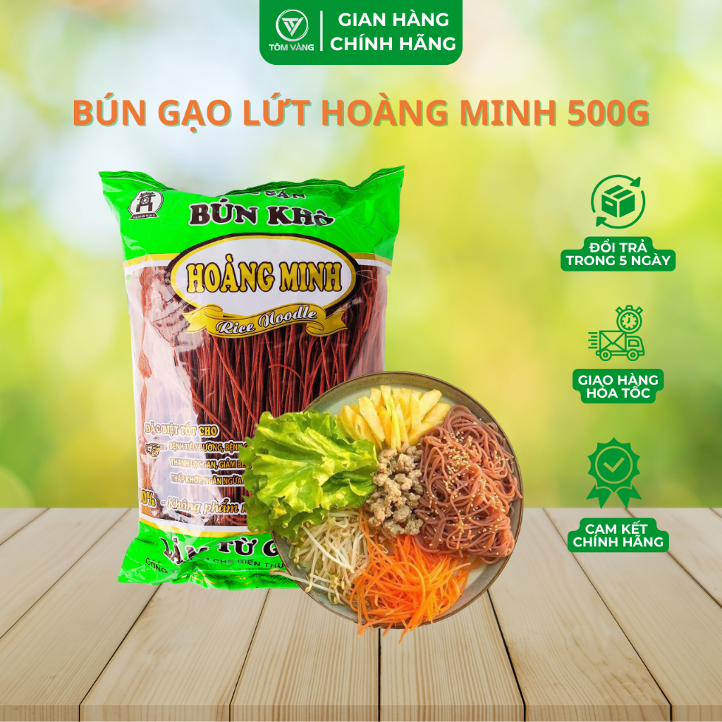 Bún Gạo Lứt Hoàng Minh Ăn Kiêng Healthy Eatclean Tiểu Đường Thực Dưỡng Gym Túi 500g - Tôm Vàng
