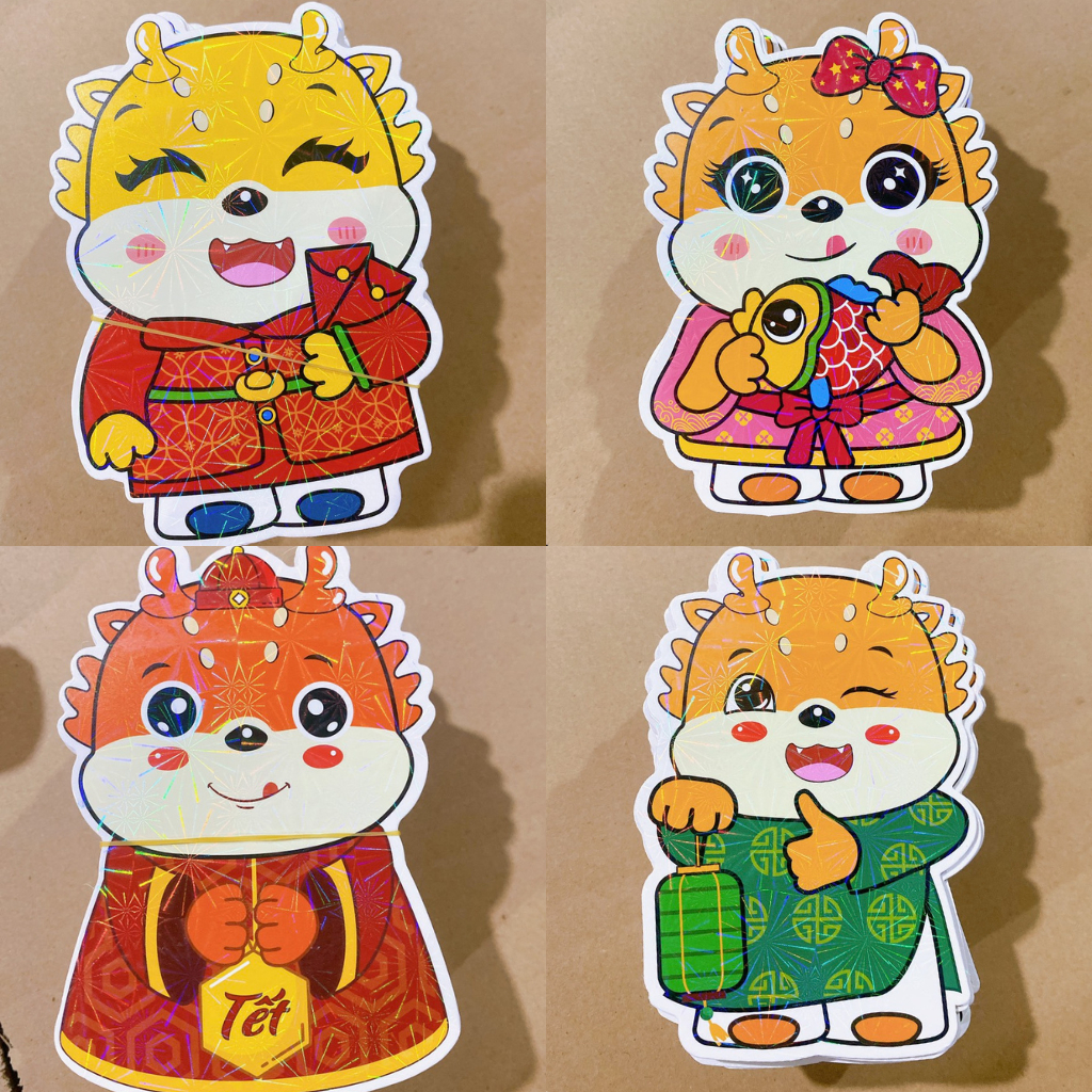 Combo 6 Bao lì xì Lắp Lánh hình rồng mai mắn 2024 đáng yêu  -  Combo 6 Bao Lì Xì Tết Hình Rồng