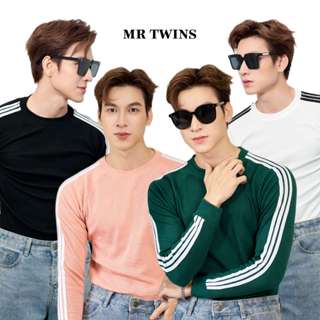 Áo Thun Nam Cổ Tròn Tay Dài Raglan Phối 3 Sọc Cotton Gân Form Body Thương HIệu MrTwins - ATDT3S
