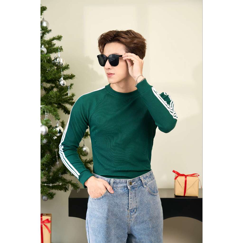 Áo Thun Nam Cổ Tròn Tay Dài Raglan Phối 3 Sọc Cotton Gân Form Body Thương HIệu MrTwins - ATDT3S