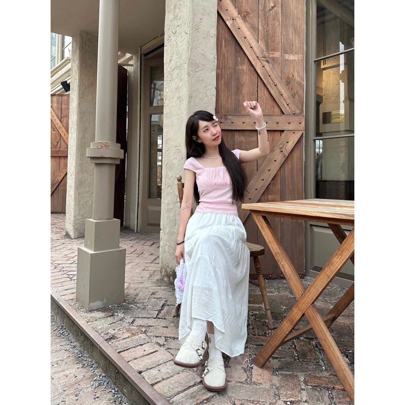 Áo kiểu nhún ngực phối nơ Tito 18made ✿ 𝐁𝐲 𝐄𝐢𝐠𝐡𝐭𝐞𝐞𝐧 𝐀𝐠𝐚𝐢𝐧