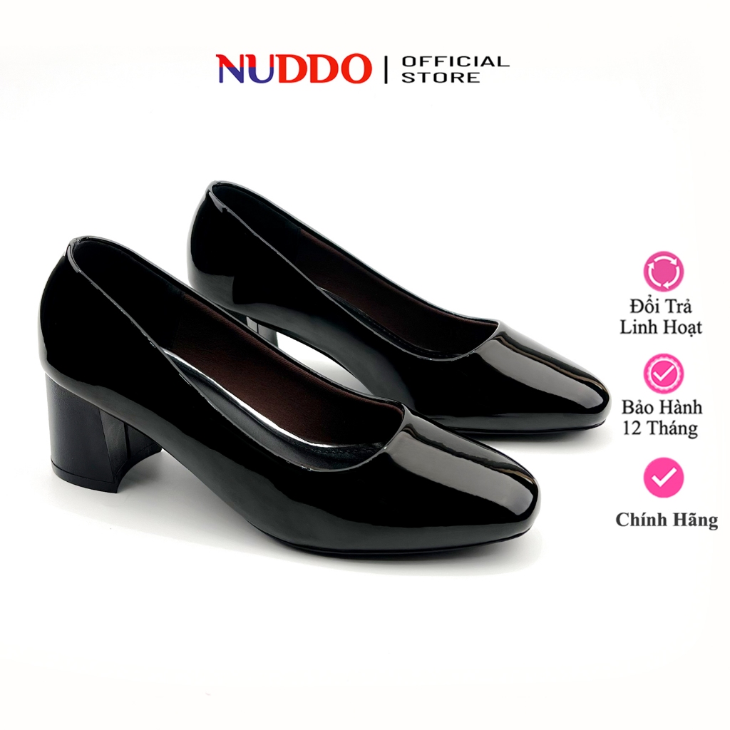Giày cao gót nữ công sở 5 phân đế vuông mũi vuông da bóng thời trang NUDDO N505
