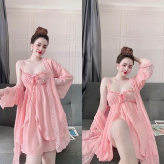  COMBO ĐẦM VOAN CÓ MÚT ÁO CHOÀNG KÈM QUẦN NGẮN VOAN MỎNG GỢI CẢM QUYẾN RỦ MẶC NGỦ BAO ĐẸP - Combo Voan 