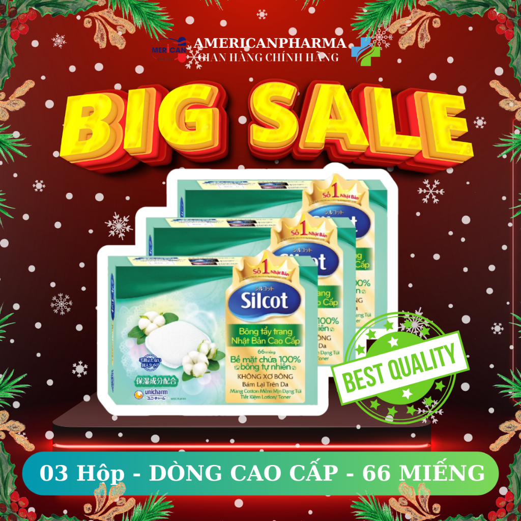 Bộ 3 hộp Bông trang điểm (bông tẩy trang) cao cấp Silcot Premium 66 miếng/hộp