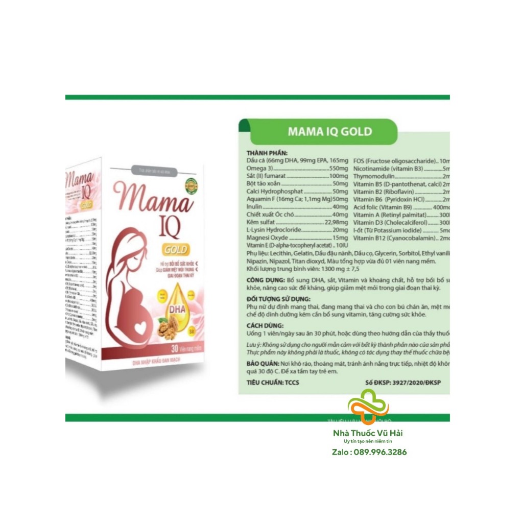 Viên uống Mama IQ Gold bổ sung DHA, acid folic, sắt, vitamin cho bà bầu giúp bồi bổ sức khỏe - hộp 30 viên