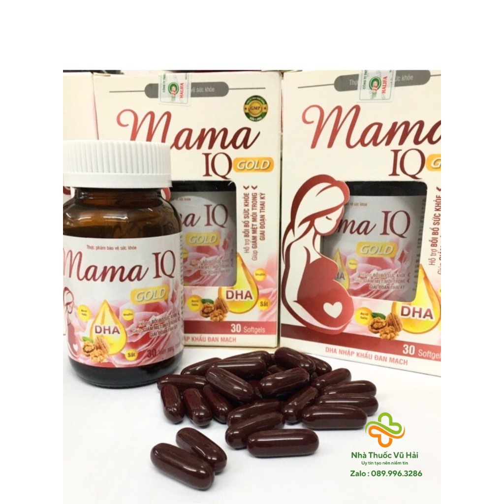 Viên uống Mama IQ Gold bổ sung DHA, acid folic, sắt, vitamin cho bà bầu giúp bồi bổ sức khỏe - hộp 30 viên