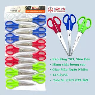 Vĩ 12 cây kéo cắt thủ công - kéo học sinh - kéo cắt giấy - kéo văn phòng king 703, kéo cắt siêu bén, chất lượng