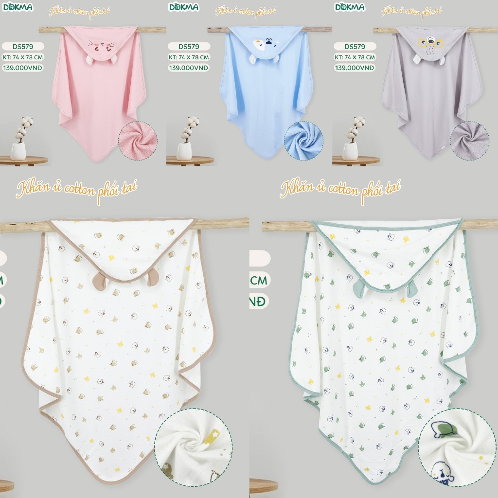 Chăn Ủ Choàng Dokma - Chăn Ủ Đa Năng Chất Cotton, Chất Bamboo Thông Hơi Thoáng Khí Mềm Mịn An Toàn Cho Bé Sơ Sinh