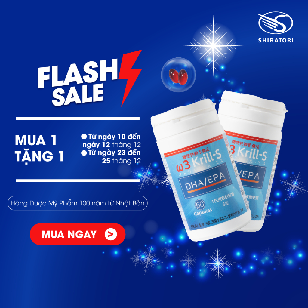 Viên Uống Dầu Nhuyễn Thể Omega 3 Krill S Giảm Mỡ Máu, Tốt Tim Mạch, Bổ Não- Lọ 60 Viên (560mg/viên) - Shiratori Nhật Bản