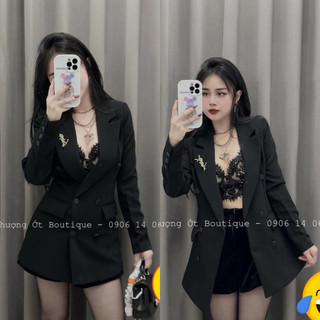 Áo Khoác Vest Kèm Tag Cài YLS Có Đệm Vai, Áo Khoác Blazer Cài Tag YLS