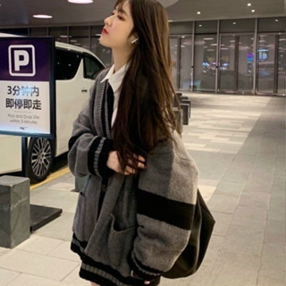 Áo Cardigan Len Phối màu xám đen phong cách Hàn Quốc trẻ trung, Áo Khoác Nữ Hottrend 2025