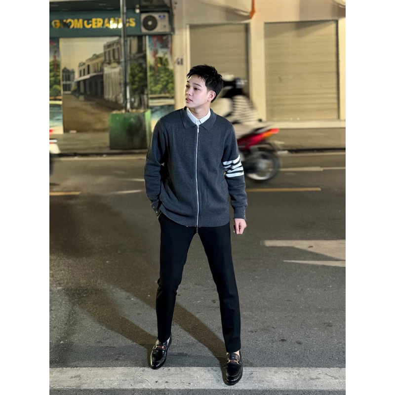 Áo khoác len - Thom Browne - TB Jacket zip 4bar xám new2023