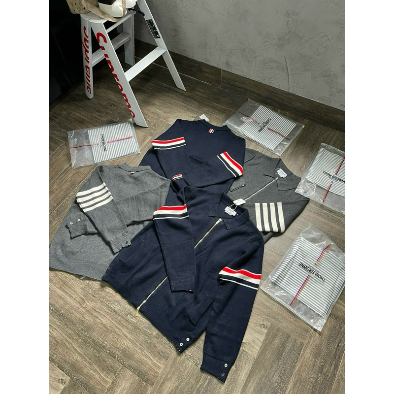 Áo khoác len - Thom Browne - TB Jacket zip 4bar xám new2023