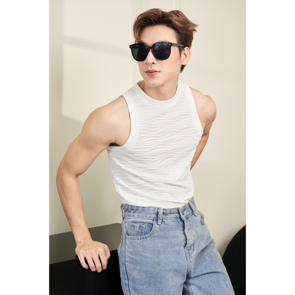 Áo Thun Ba Lỗ Tanktop Cổ Tròn Họa Tiết Lượn Sóng Form Body Thương Hiệu Mr Twins - BLLS