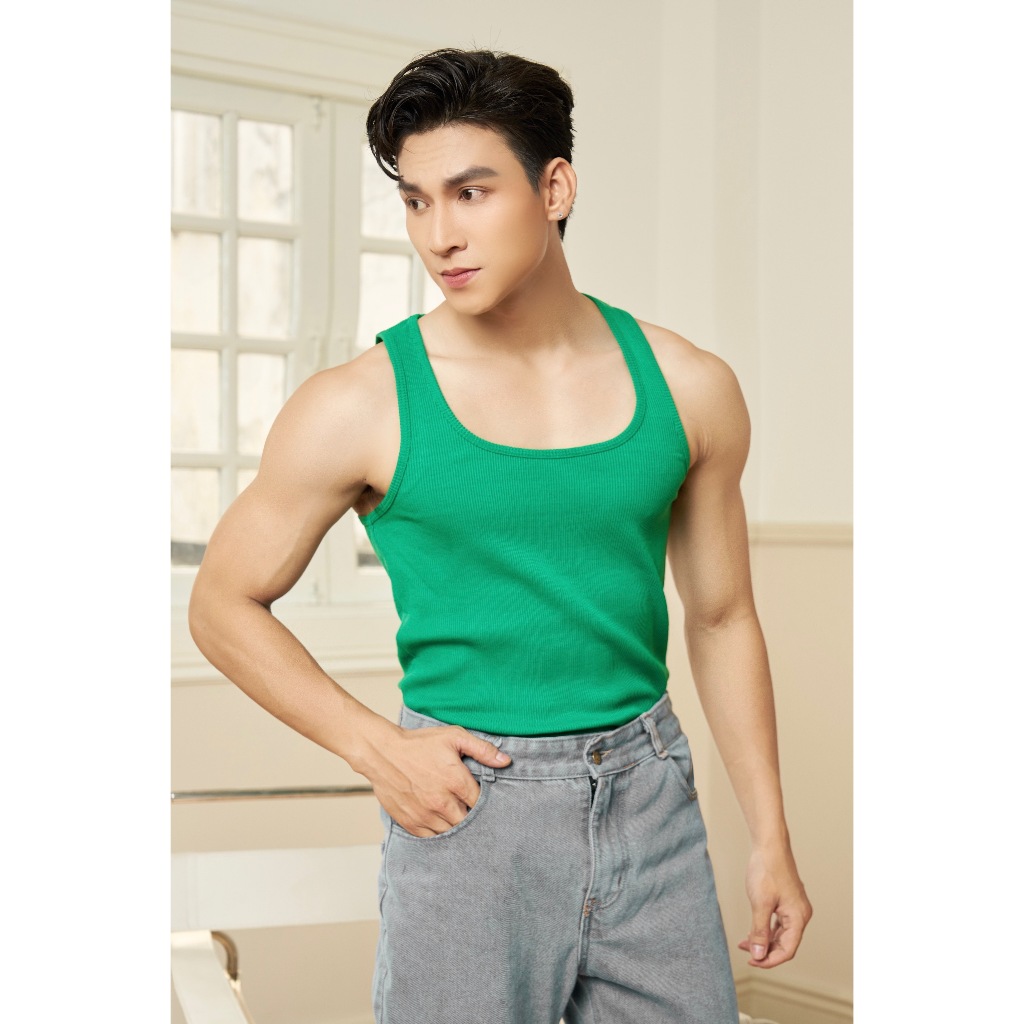 Áo Thun Ba Lỗ Tank Top Nam Cổ Vuông Cotton Tăm Gân Tôn Dáng Thương Hiệu Mr Twins