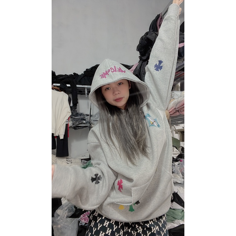 Áo hoodie chom sắc màu ảnh thật mũ 2 lớp