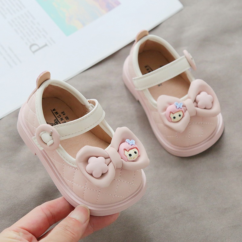 Giày búp bê nơ da mềm tập đi đính icon HOT 2024 mã C2333 Quảng Châu cao cấp cho bé gái từ 6 tháng đến 3 tuổi