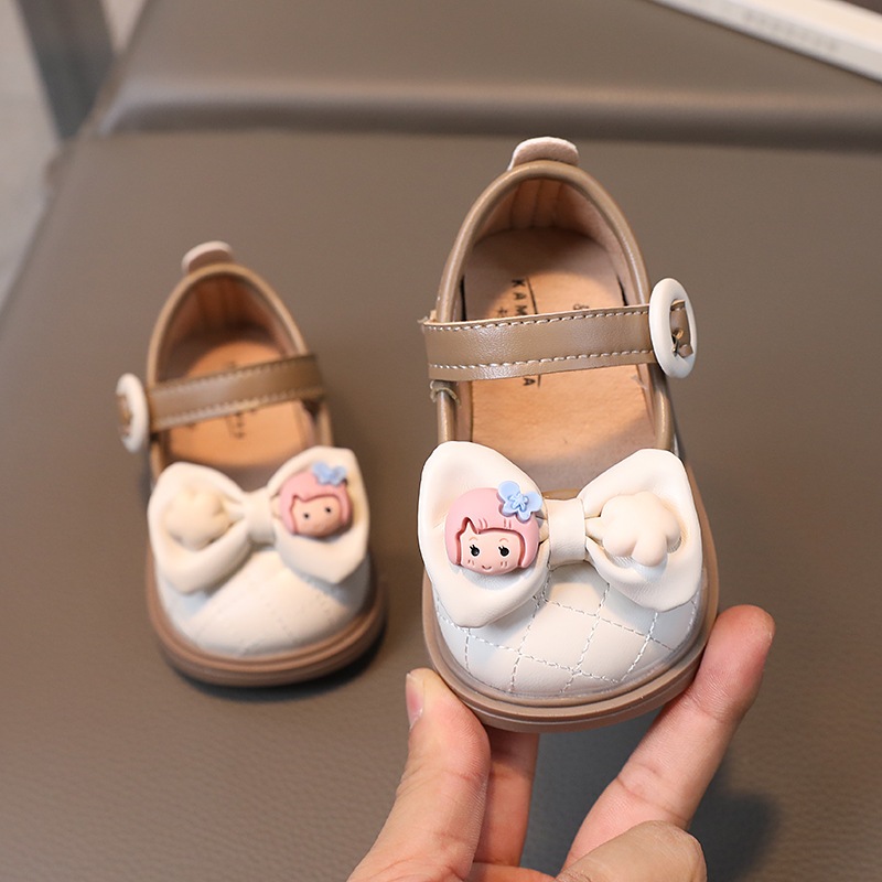 Giày búp bê nơ da mềm tập đi đính icon HOT 2024 mã C2333 Quảng Châu cao cấp cho bé gái từ 6 tháng đến 3 tuổi