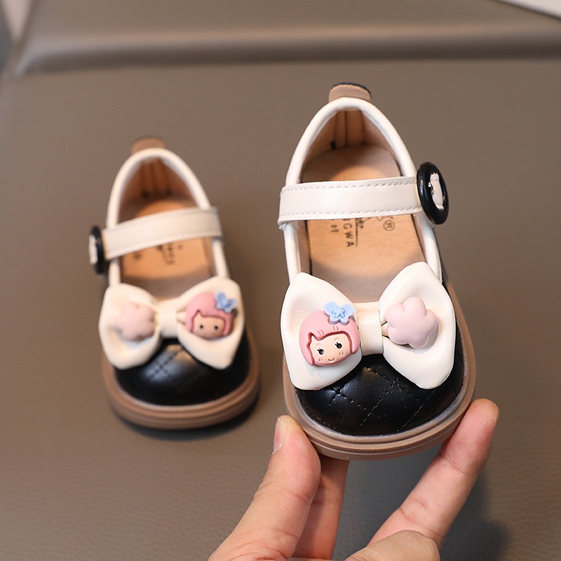 Giày búp bê nơ da mềm tập đi đính icon HOT 2024 mã C2333 Quảng Châu cao cấp cho bé gái từ 6 tháng đến 3 tuổi