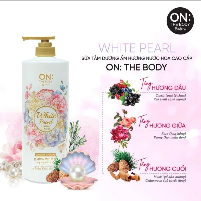CHÍNH HÃNG Sữa tắm  hương nước hoa On the body Hàn Quốc WHITE PEARL- PEFUME SHOWER 1KG