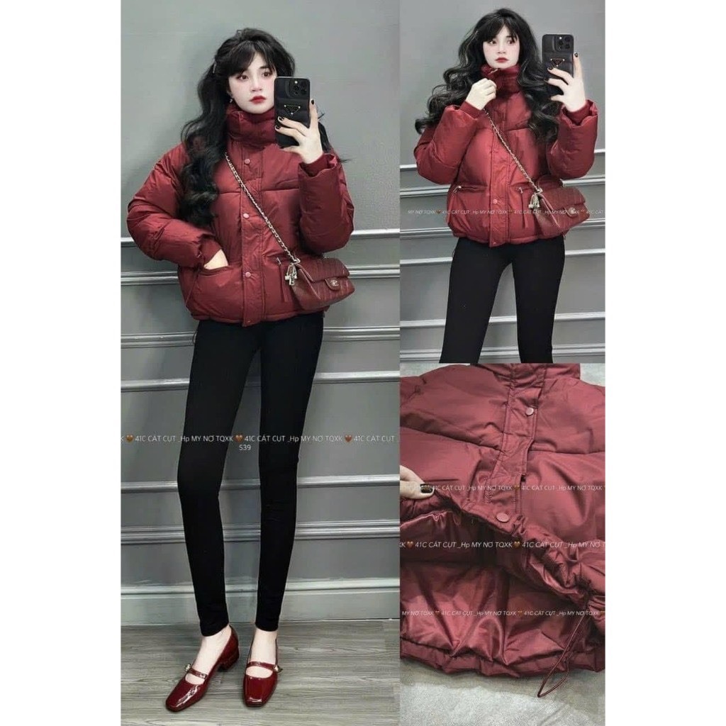 Áo Khoác Nữ, Áo Phao Béo Dáng Ngắn Kèm Dây Rút 3 Màu Mùa Đông Siêu Ấm