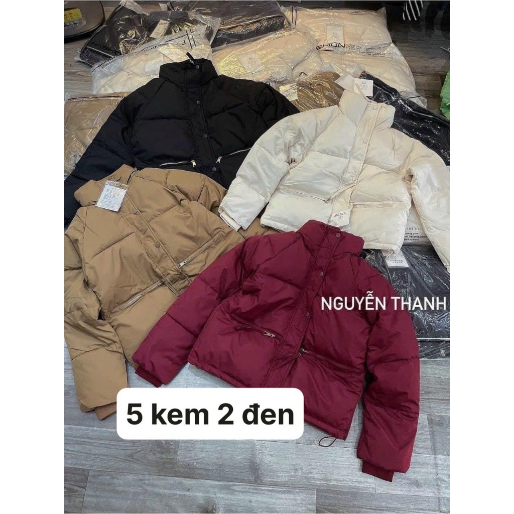 Áo Khoác Nữ, Áo Phao Béo Dáng Ngắn Kèm Dây Rút 3 Màu Mùa Đông Siêu Ấm