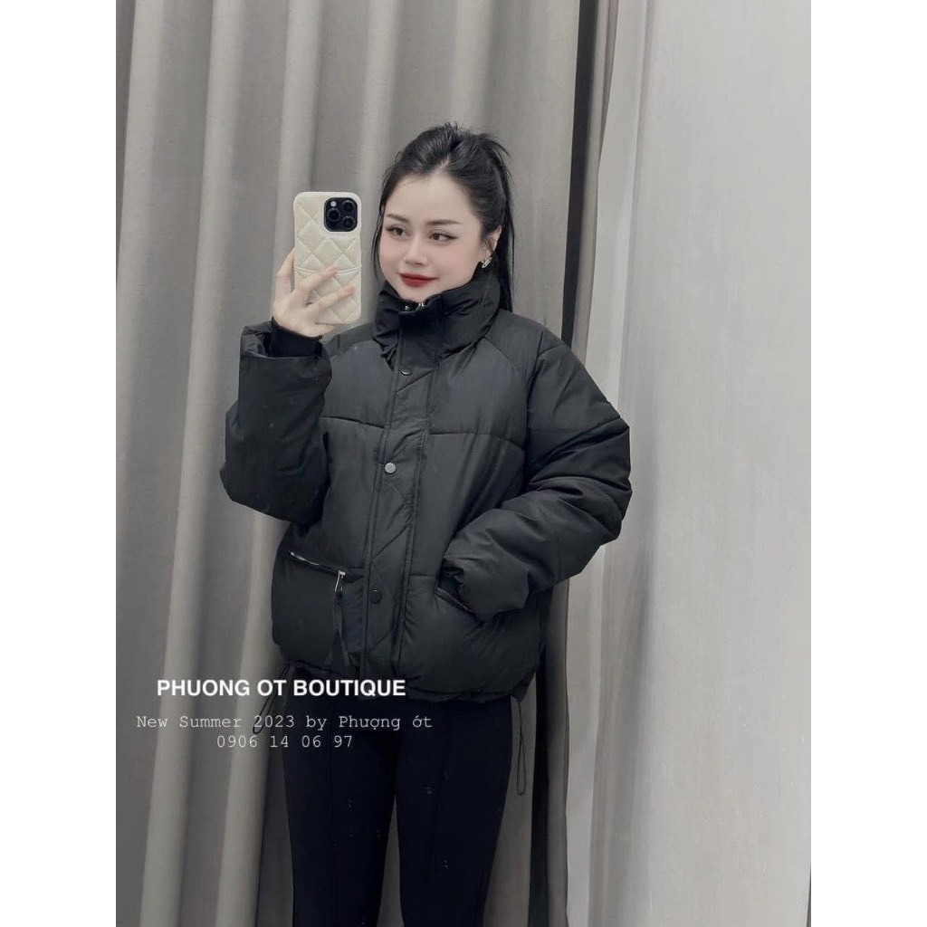 Áo Khoác Nữ, Áo Phao Béo Dáng Ngắn Kèm Dây Rút 3 Màu Mùa Đông Siêu Ấm