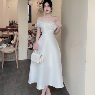 ĐẦM TRẮNG CỔ VUÔNG TAY NƠ (Sẵn tại shop)