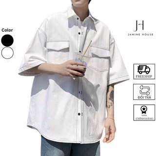 Áo Sơ Mi Nam Nữ JAMINE HOUSE Lụa Mango Form Rộng Tay Lỡ Thiết Kế CHỈ VIỀN NỔI 2 TÚI Trend Unisex