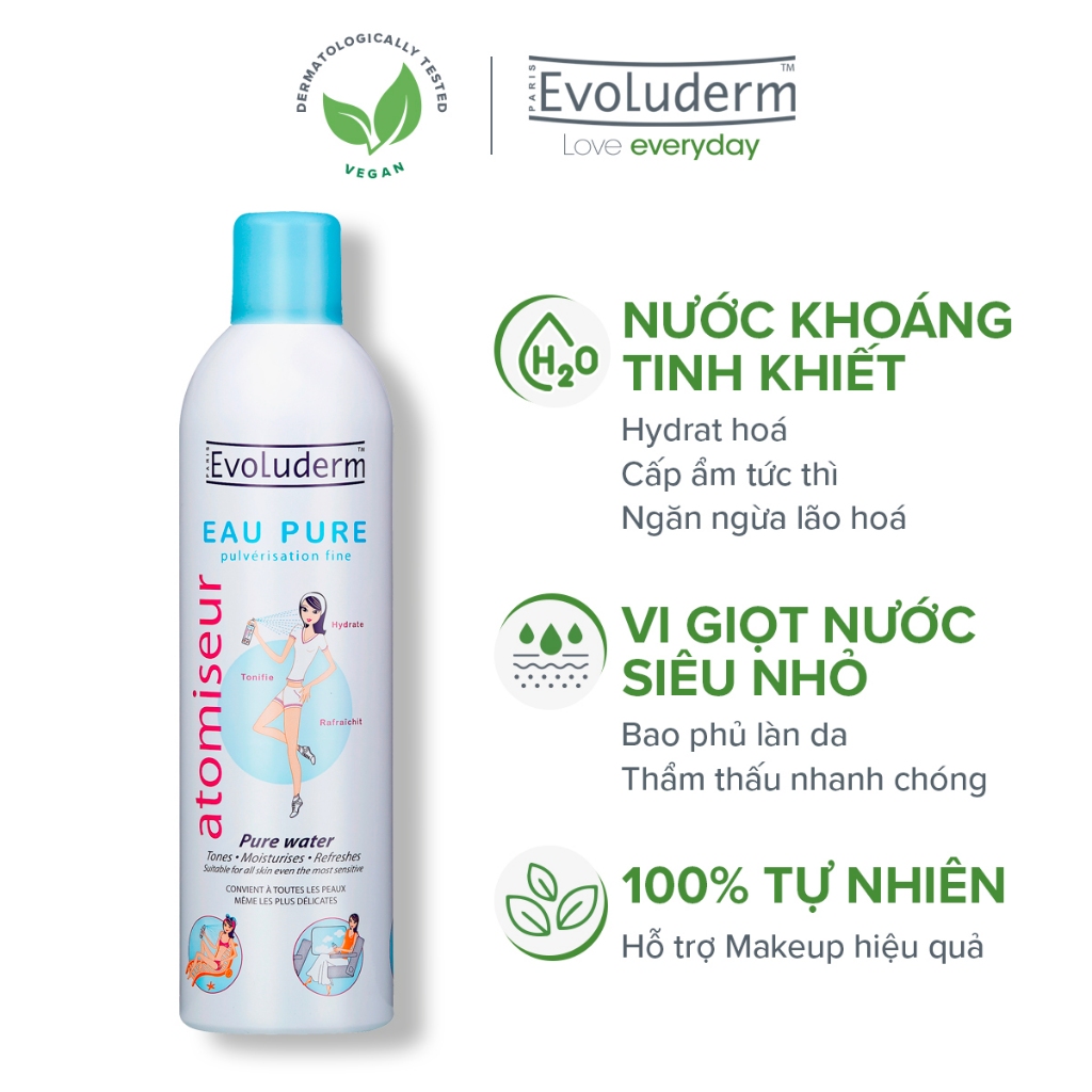 Xịt khoáng Evoluderm Atomiseur Eau Pure dưỡng da, cấp ẩm và làm dịu làn da 400ml