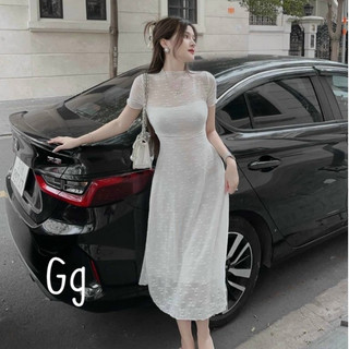 Đầm ren tay ngắn dáng dài 2 lớp xinh